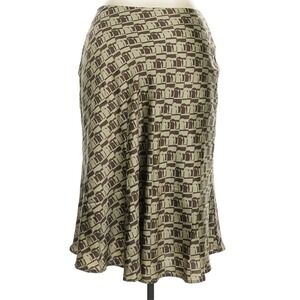 TOAST Silk Skirt Midi Geometric Print Brown Beige Quiet Luxury Classic Size 14